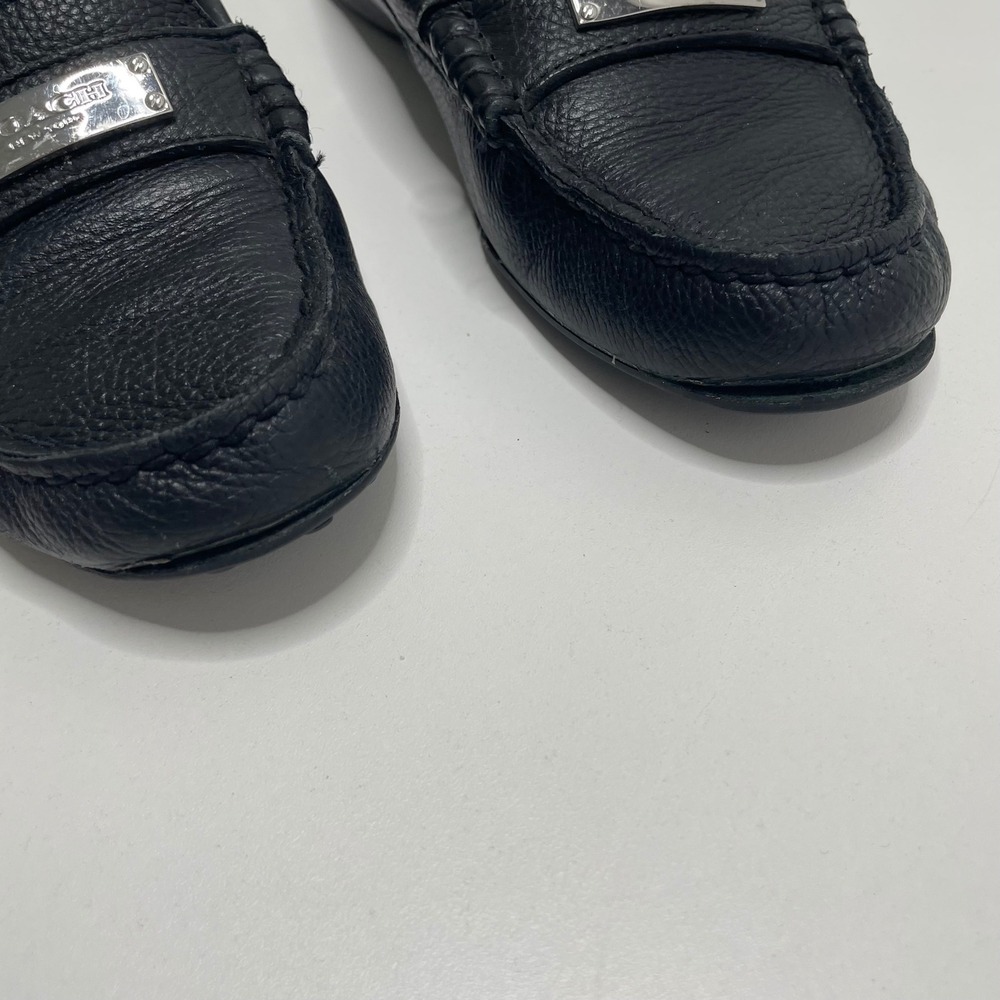 Coach Fredrica Black Pebbled Leather Driving Loafers Silver Logo Preppy 7.5 B - Picture 4 of 10